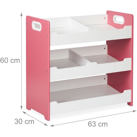 Relaxdays Rangement jouets enfant, 5 compartiments, meuble étagères avec  poignées, HxLxP: 60x60x30 cm, MDF, blanc-rose