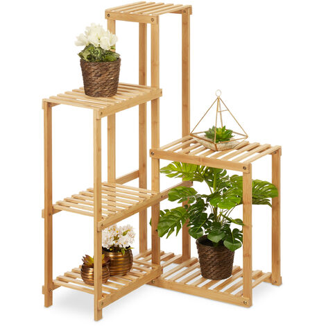 Étagère D’angle En Bambou 6 Niveaux Pour Plantes - 101x62x62 Cm - Rangement Salon Et Salle De Bain - Marron Foncé
