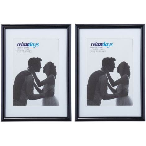 Relaxdays cadres photo, lot de 24, HxL: 13x18 cm, passe-partout HxL: 9x13 cm, porte-photo à poser ou à suspendre, noir (1/5)