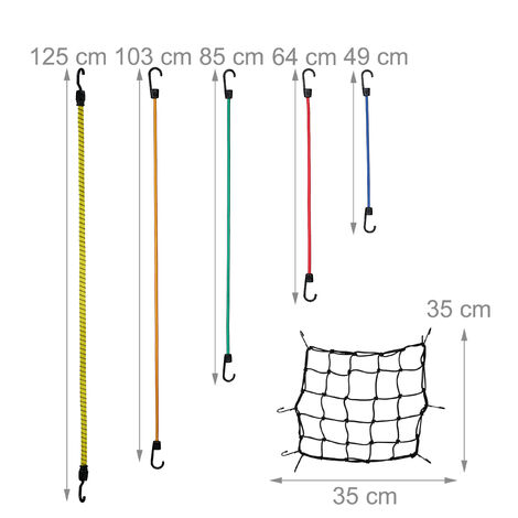 Relaxdays Tendeurs avec crochets, lot de 24, sangles porte-bagages sur vélos,  5 tailles, attaches universelles, rouge