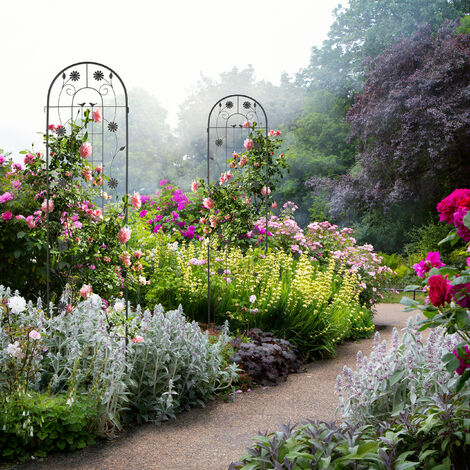 Relaxdays Set De 2 Grilles Tuteur Plantes 180x50cm - Treillis Métal Noir Pour Fleurs Grimpantes