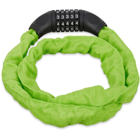 Antivol vélo en lot de 4, Cadenas à code, Chaine anti-vol pour vélo, moto ou poussette, 5 chiffres, acier, 120 cm, vert