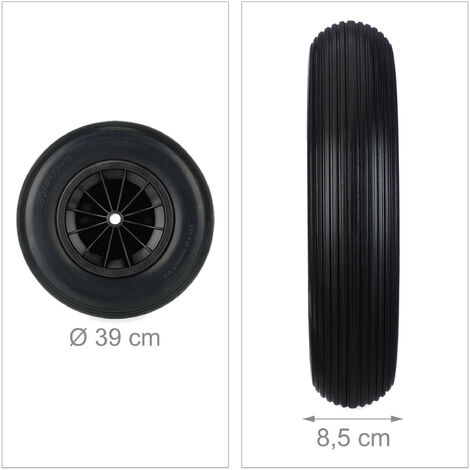 Roue De Brouette Relaxdays 4.80/4.00-8 - Caoutchouc PU Increvable - Charge 100 Kg - Noire
