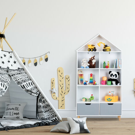 Étagère De Rangement Pour Jouets Enfant Et Livres, 2 Tiroirs En Tissu,  Thème Planètes, Blanc