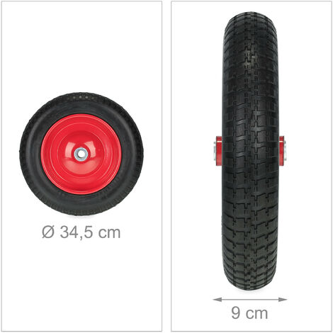 Relaxdays Roue De Brouette 4.80/4.00-8 Increvable - Pneu Caoutchouc PU, Charge Max 100kg, Noire