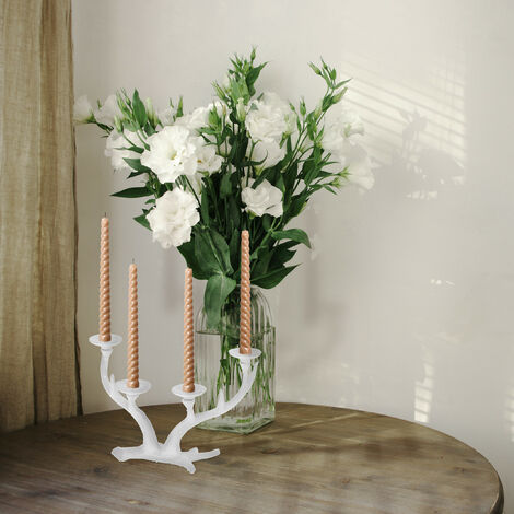 Superbe Chandelier En Bois De Cerf Véritable - 3 Feux, Bougeoir Vintage Unique