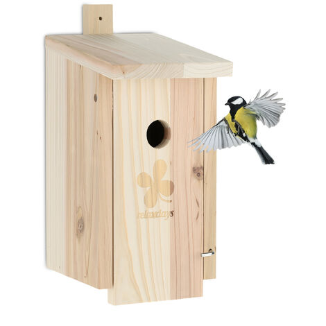Nichoir Pour Oiseaux Relaxdays - Lot De 2 En Bois De Sapin - Trou D'envol 32 Mm, Toit Ouvrant - Pour Mésanges Et Moineaux - 7
