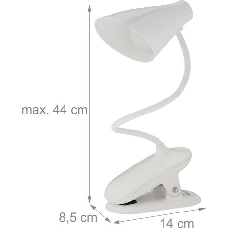 Relaxdays Lampe LED inclinable, luminaire bureau, tactile, éclairage 3 couleurs, flexible, lumière, rechargeable, blanc