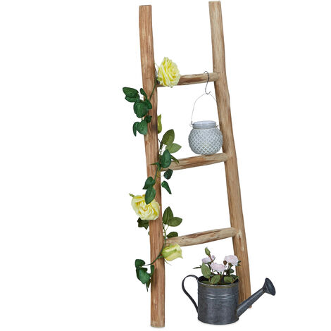 Relaxdays – Échelle décorative en bois de châtaignier 90 cm – 3 barres pour habits et serviettes – Charge max 70 kg – Fabrication artisanale (1/5)