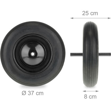 Roue De Brouette Increvable 3.50-8 Avec Axe Fixe - Pneu Caoutchouc PU, 100kg Charge Max - Noire