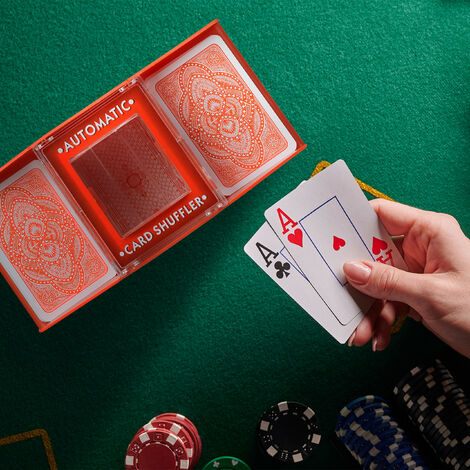 Mélangeur De Cartes Automatique 2 étages - Pour Cartes Jusqu'à 91 Mm - Alimentation Piles - Rouge/transparent