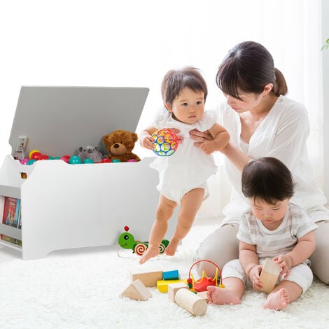 HOMCOM Coffres à jouets pour enfants Boîte à jouets malle de rangement dim.  60L x 40l x 48H cm vérin pneumatique MDF gris : : Cuisine et Maison