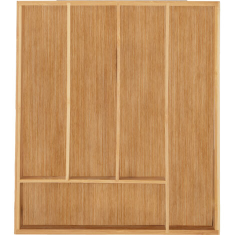 Range-couvert, lot de 2, 5 compartiments, bambou, petit organiseur de tiroir pour ustensiles, HLP 5 x 30 x 34 cm, nature