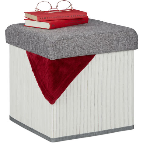Relaxdays Tabouret De Rangement Rembourré Pliable Beige - Pouf Avec Espace De Stockage 48 Litres