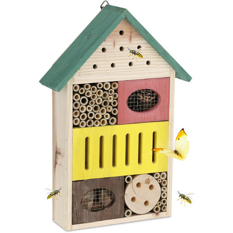 Hôtel à Insectes En Bois Naturel à Suspendre – Refuge Pour Coccinelles, 23 X 19 X 12,5 Cm – Marron – Relaxdays