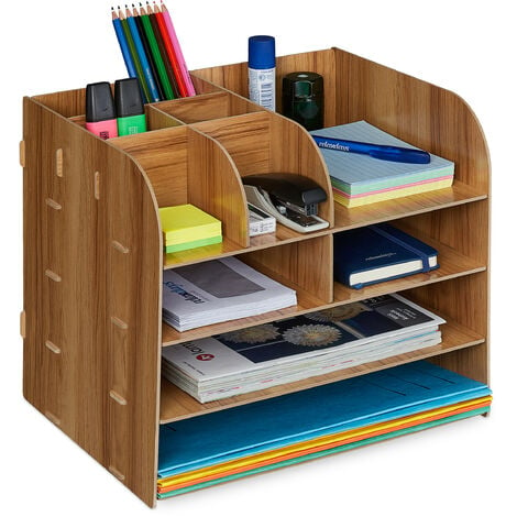 Organiseur de bureau, grand organiseur de bureau en bois avec tiroir pour  crayons, rangement pour bureau, maison et école, 32 x 26 x 22,5 cm couleur