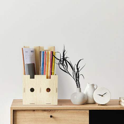 Relaxdays magazine rack bamboo, for A4 & A5, space saving, standing magazine tray wood, magazine tray, nature