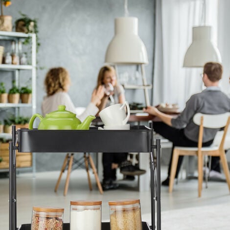 Relaxdays Rollwagen 3 Ebenen - Klappbarer Küchenwagen Schwarz 77,5x45,5x29,5cm