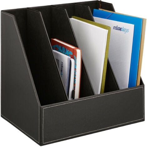 Relaxdays Rangement documents, 4 compartiments, étagères lettres,  organiseur format A4, HxLxP:27 x 25,5 x 34,5 cm, noir