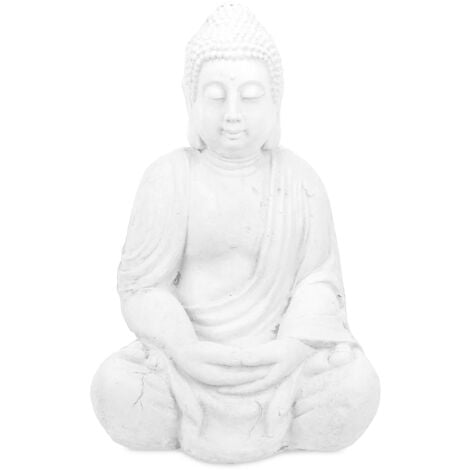 Relaxdays Statue de Bouddha assise, 70 cm, figurine de jardin XL, résistant aux intempéries et au gel, décoration, blanc