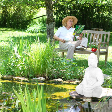 Relaxdays Statue de Bouddha assise, 70 cm, figurine de jardin XL, résistant aux intempéries et au gel, décoration, blanc