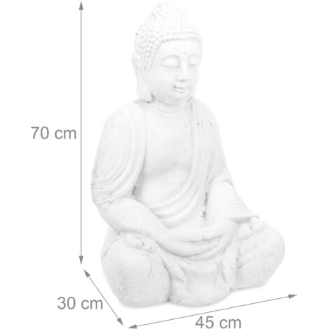 Relaxdays Statue de Bouddha assise, 70 cm, figurine de jardin XL, résistant aux intempéries et au gel, décoration, blanc