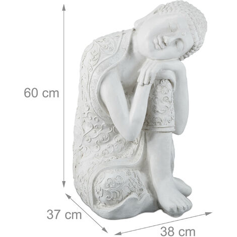 Relaxdays Statue Bouddha, résistant aux intempéries et au gel, déco de jardin, grande, 60 cm de haut, polyrésine, blanc