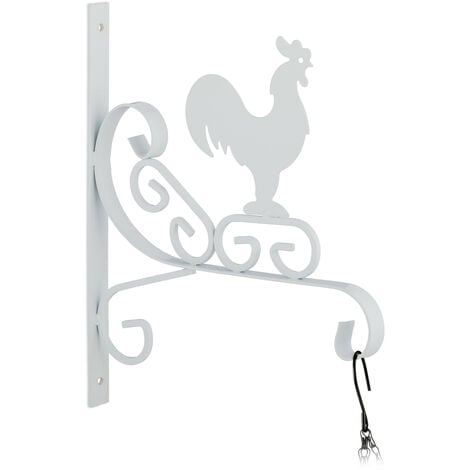 Relaxdays Crochet De Suspension Pour Plantes, Coq, Montage Mural, Fer, HLP 30x25,5x2 Cm