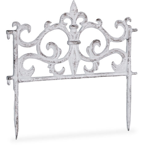 Relaxdays – Bordure de jardin en fonte de fer – Lot de 10 – Dimensions 27 x 27 cm – Clôture décorative blanche avec ornements antiques