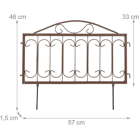 Relaxdays Barrière De Jardin Métal Vintage à Planter - Lot De 6 Éléments - Hauteur 43cm - Décoration Noire Pour Massifs Et Allées
