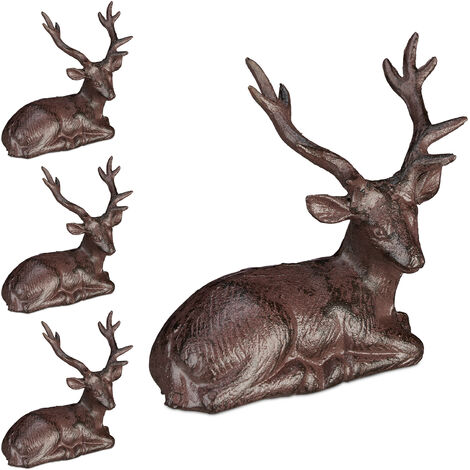 Figurine de cerf, lot de 4, décoration rustique, résistant aux températures, pour le jardin, en fonte, 15x14,5x8,5, brun