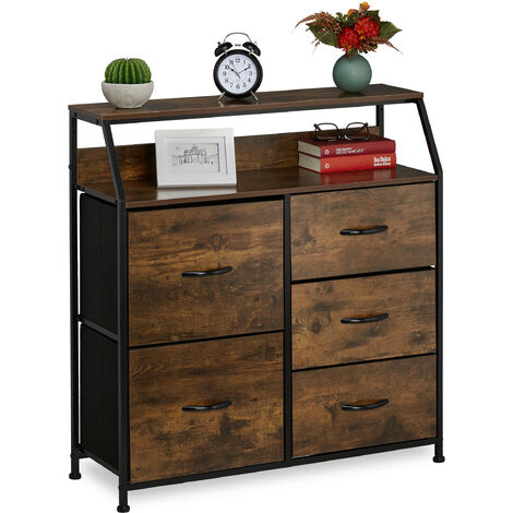 Relaxdays – Commode industrielle 5 tiroirs – Dimensions HxLxP 92 x 84 x 32 cm – Acier et MDF effet bois – Charge max. 20 kg (1/5)