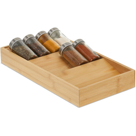 Etagère à épices en bambou, lot de 2, condiments, herbes, 3 étages, escalier pour plan, 5x20x38 cm, décoratif, nature