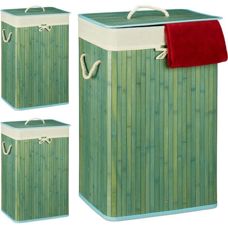1x Panier à linge bambou, corbeille linge pliante, 83L, sac intérieur  coton, 65,5 x 43,5 x 33,5 cm, nature