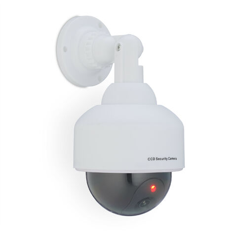 Relaxdays Fausse caméra de surveillance en dôme, lumière LED clignotante, dissuade intrus, intérieur/extérieur, blanche