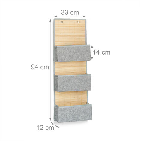 Rangement mural, lot de 4, organiseur à suspendre 3 compartiments, salle de  bain, pliable, 33 cm bambou tissu, gris