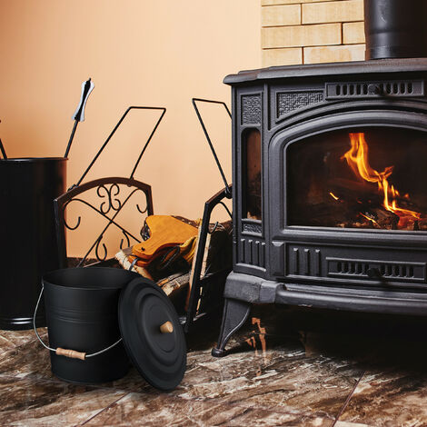 Relaxdays Charbonnière avec pelle, anse et poignée, 6,5 litres, charbon, briquettes, accessoires cheminée, noir - Bricolage