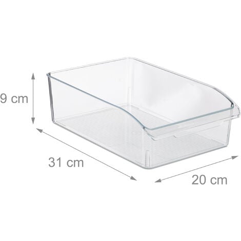 Bac de rangement frigo, lot de 2, stockage aliments, avec poignées,  plastique, boîte de frigo, 9x31x20 cm, transparent