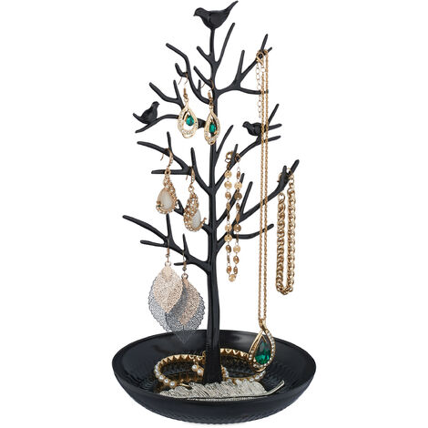 Relaxdays Porte-bijoux en forme d’arbre, pour colliers, boucles d’oreilles, bracelets, HxLxP 30 x 16 x 15 cm, noir