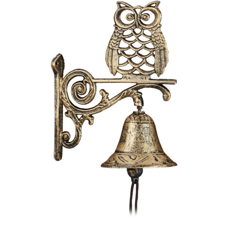 Relaxdays Cloche murale de porte fonte de fer, chouette, design antique Relaxdays Cloche murale de porte fonte de fer, chouette, design antique