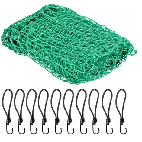 Relaxdays Filet remorque, 2,5 x 3,5 m, 10 crochets, marquage coins, corde en caoutchouc, sécurité pour chargement, vert