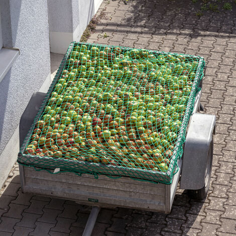 Relaxdays Filet remorque, 2,5 x 3,5 m, 10 crochets, marquage coins, corde en caoutchouc, sécurité pour chargement, vert