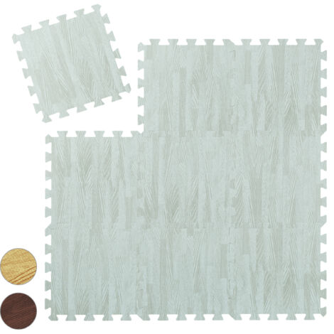 Tapis de protection, sol, lot de 18, sport et appareils fitness, tissu EVA, sans BPA, env. 1,7 m², effet bois, blanc