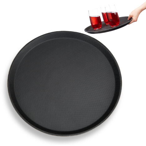 Plateau de restauration, lot de 4, Bar, Brasserie, Bistrot, Café, Restaurant, Service, Rond, Boissons, Ø 35 cm, noir