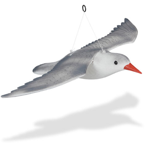 Mouette épouvantail, lot de 2, volante, à suspendre, effaroucheur oiseaux décoratif, jardin balcon terrasse, blanc/gris (1/5)