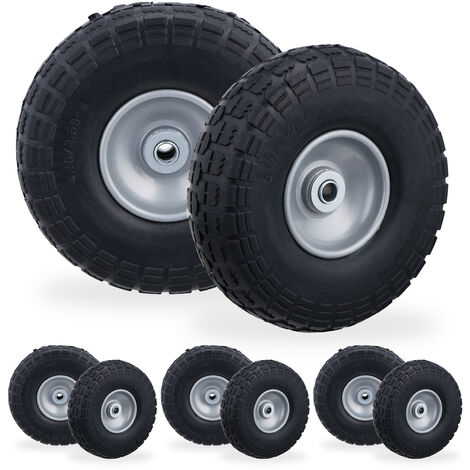 Roue de diable, lot de 8, en caoutchouc, increvables, 260 x 85, essieu de 16 mm, 4.1/3.5-4, jusqu'à 150 kg, gris-noir