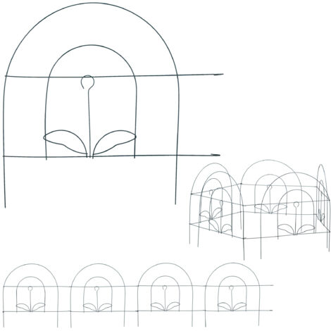 Bordure potager, clôture jardin 10 éléments, en métal, à planter dans le sol, H x L : 34,5 x 490 cm, vert (1/5)