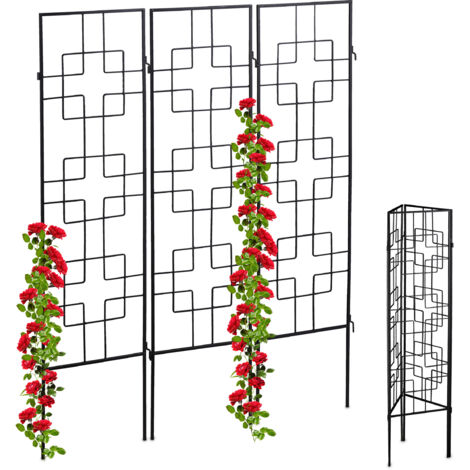 Relaxdays – Treillis de jardin en métal noir – Lot de 12 – Dimensions 122 x 30,5 cm – Support pour plantes grimpantes – Acier galvanisé résistant