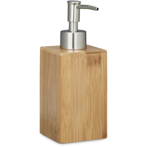 Distributeur de savon, lot de 4, bambou, pompe manuelle, HxLxP : 18 x 6,5 x 8 cm, 240 ml capacité, lotion design, nature (1/5)