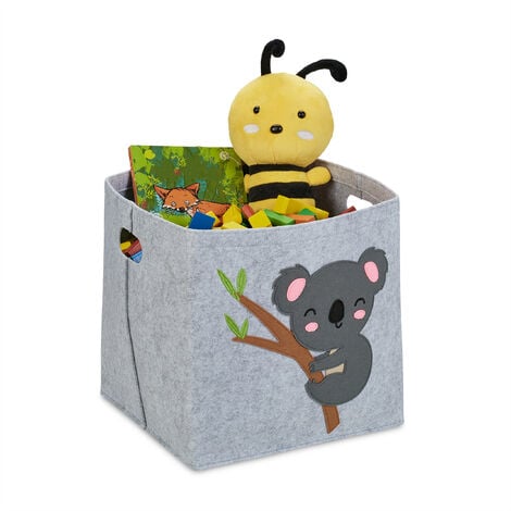 Relaxdays Panier de rangement en feutre, motif koala, caisse tissu pour  enfant, HxLxP : 33x34x32 cm, coffre